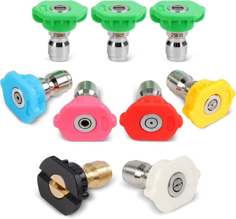 Rindion 9-Pack Pressure Washer Tips, 4000 PSI-5000 PSI Multiple Degrees Pressure Washer Spray Nozzle Power Washer Nozzle Tips for 1/4 Inch Quick Connect - Image 1